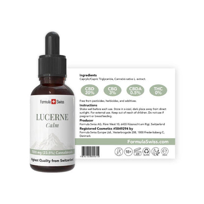 Flacone di Lucerne Calm con etichetta su sfondo bianco
