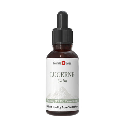 Flacone di Lucerne Calm con logo Formula Swiss su sfondo bianco